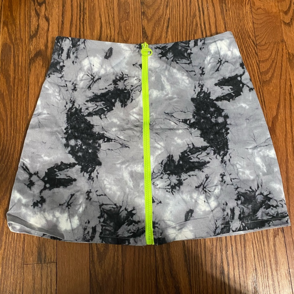 Black Tie dye skirt and neon zipper mini skirt